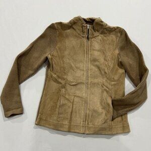 PENDLETON Women’s Leather And Wool Zip Up Jacket Size Small Brown Tan